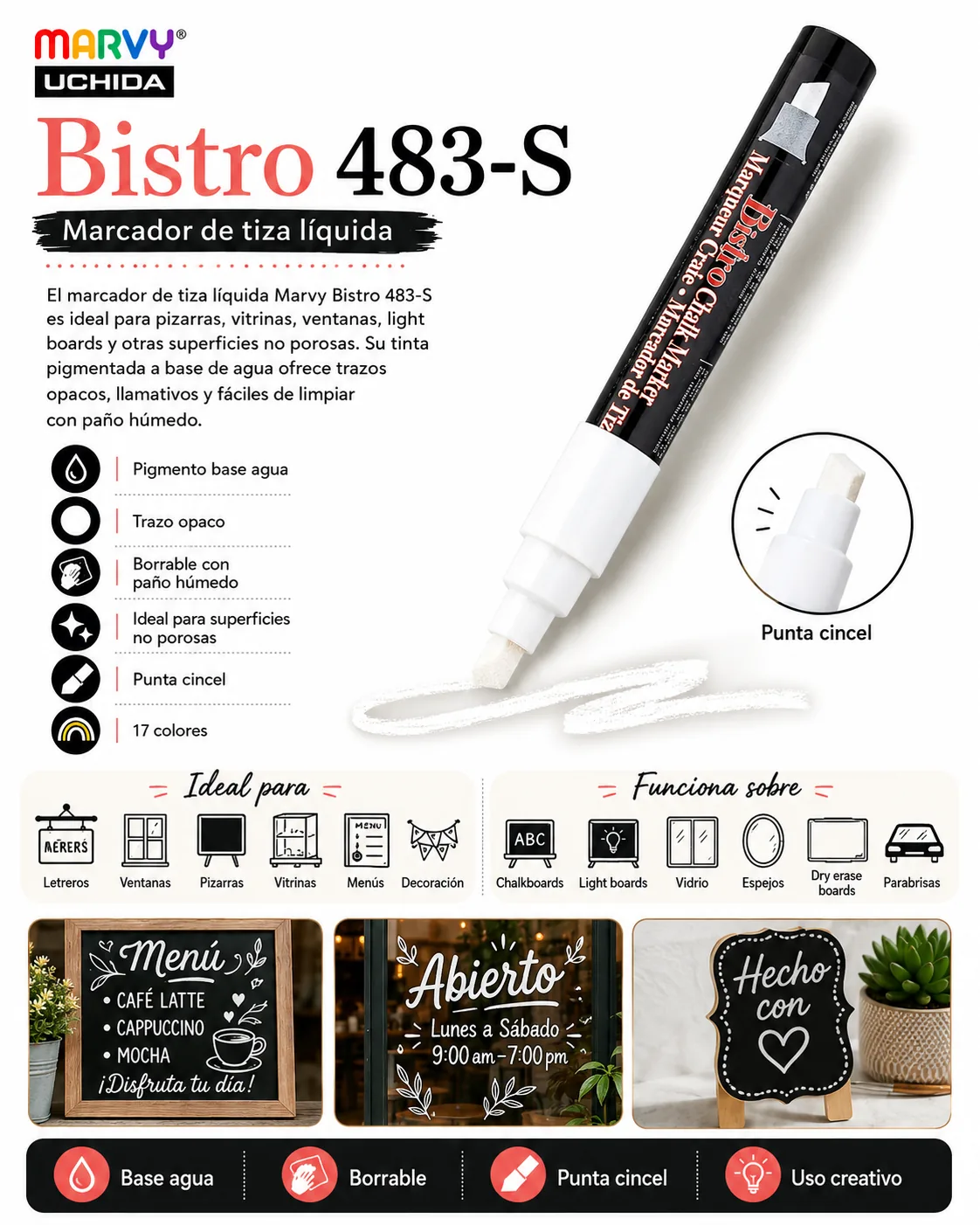 Marcador Tiza 483 Bisel Blanco